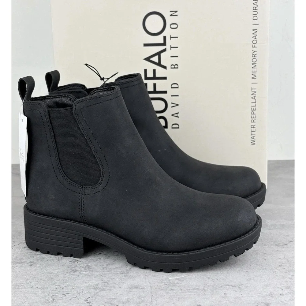New Anna Buffalo David Bitton Chelsea Boots Black Water Repellant Women's US 9
